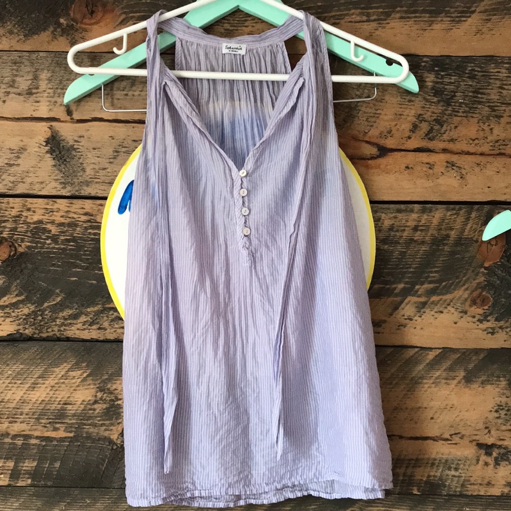 🇺🇸 SPLENDID XS Lavender Pinstripe A-line Tank Silk Cotton Lightweight